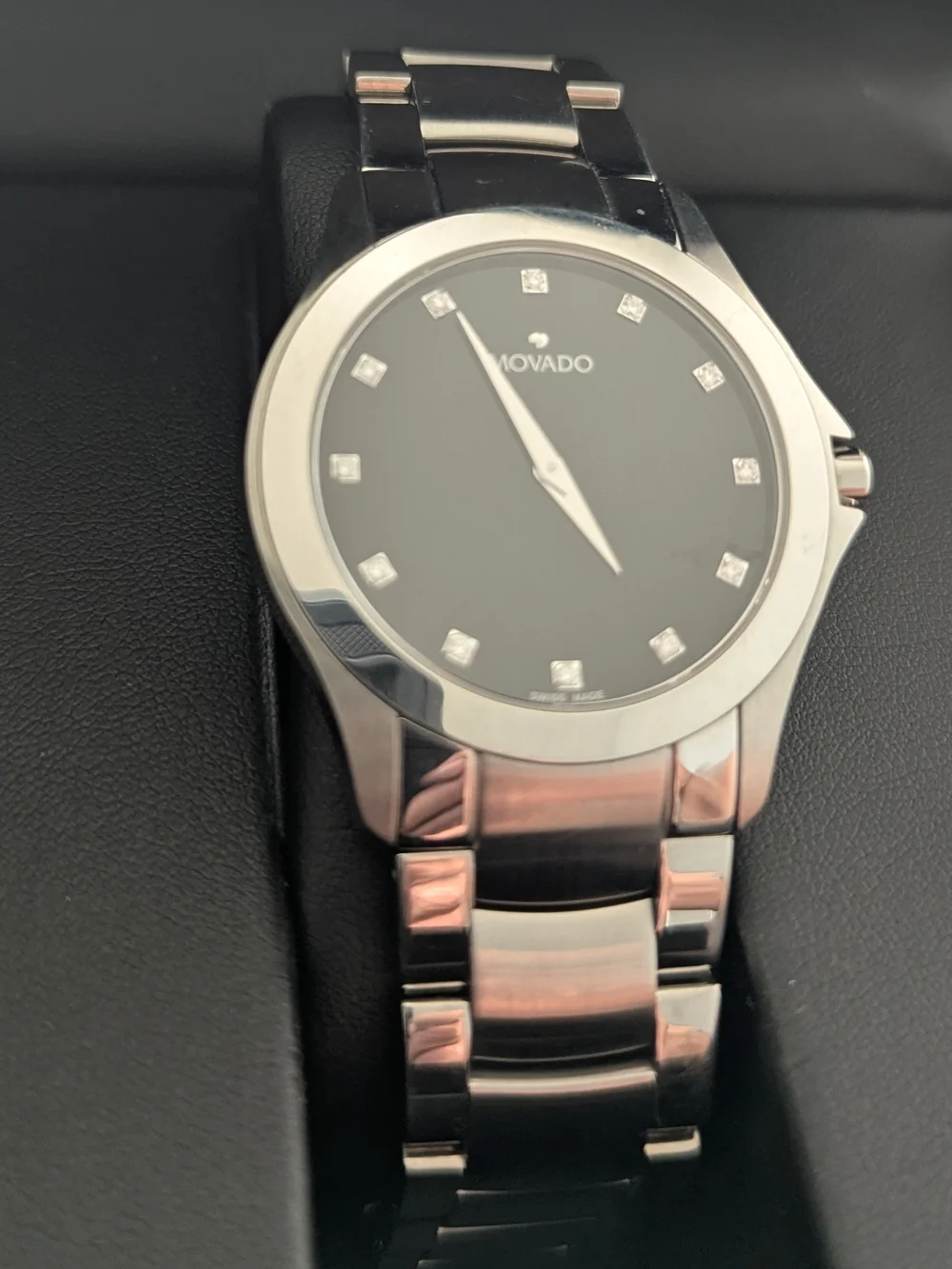 Movado Men's Stainless Steel Black Dial Bracelet Watch DIAMOND $1995